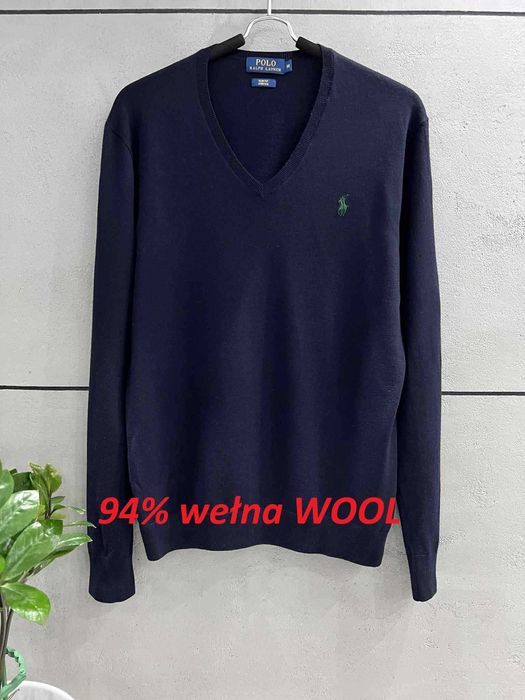 sweter męski wełniany uni Polo Ralph Lauren r. M cienki granatowy