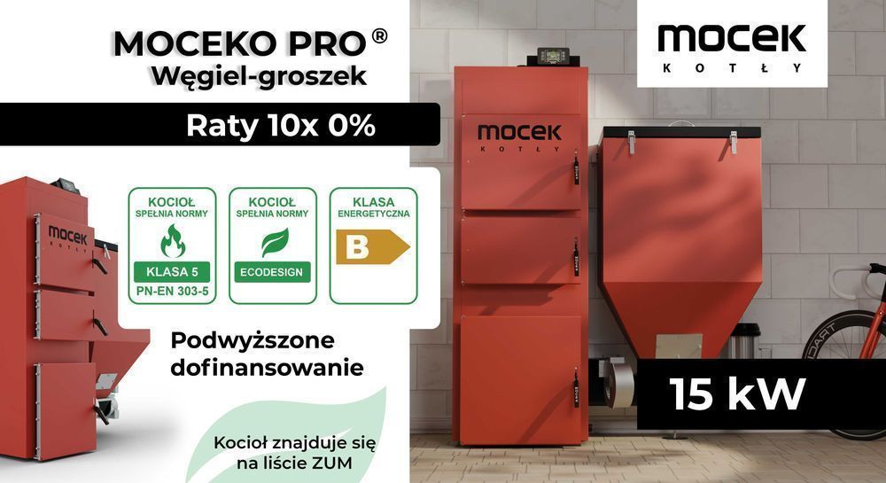 Kocioł węgiel pellet drewno piec Moceko PRO 15kW dotacje OD RĘKI ZUM