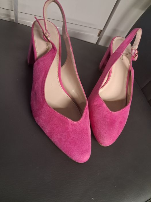 Buty na obcasie/słupku różowe zamszowe graceland