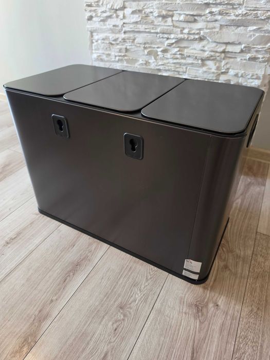 Kosz Do Segregacji Śmieci 3x15L (45L) - Stal, Czarny Mat, Soft-Close, Anti-Fingerprint
