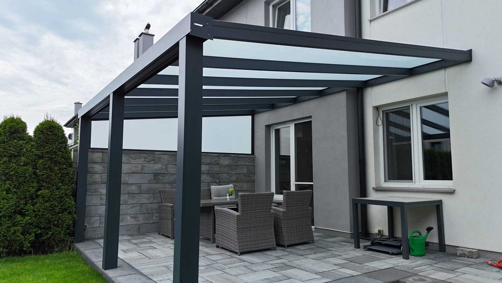 Zadaszenie tarasu, zabudowa balkonu, balustrady SZKŁO, ALUMINIUM, POLI