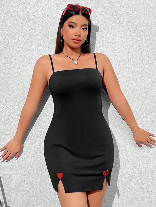 Sukienka Mini Sexy Na Ramiączkach Walentynkowa Obcisła Czarna Xxl 44