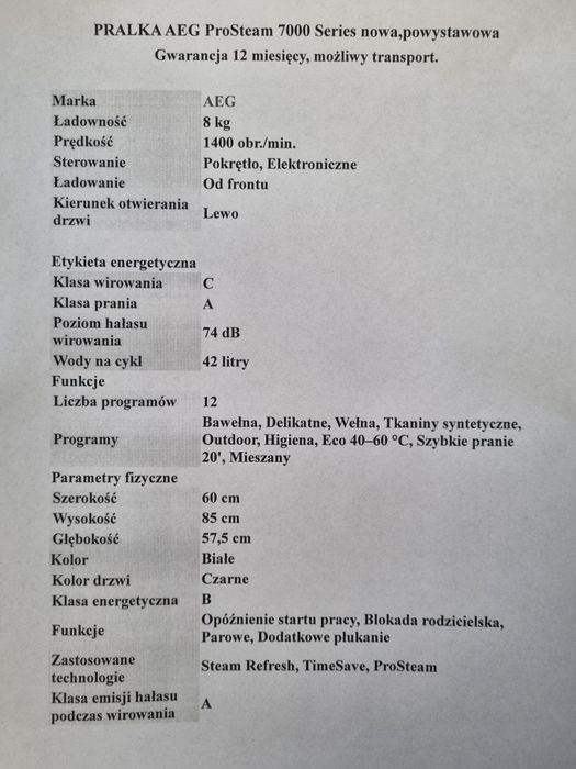 Pralka AEG 7000 series ProSteam z funkcją pary