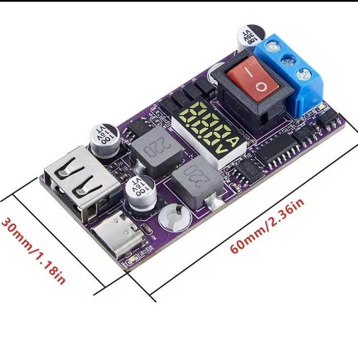 понижуючий перетворювач 12–24В, USB-A+USB-C PD/QC 30Вт швидка заряд