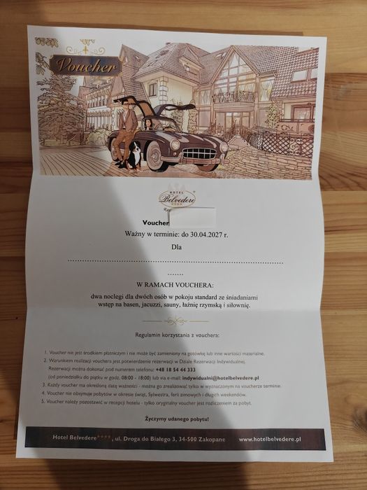 Voucher Hotel Belvedere Zakopane