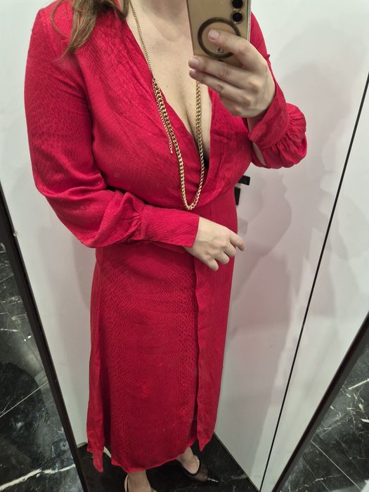 Czerwona sukienka maxi wiskoza elegancka wizytowa H&M 38/M