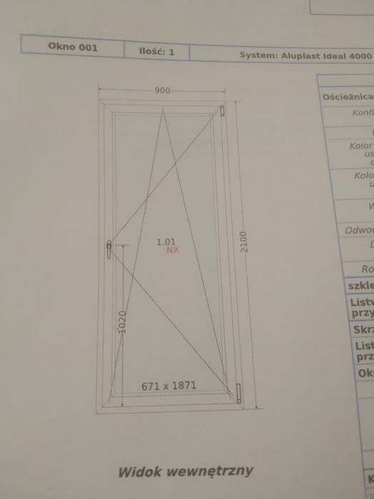 Okno nowe balkonowe tarasowe 900x2100 na gwarancji,