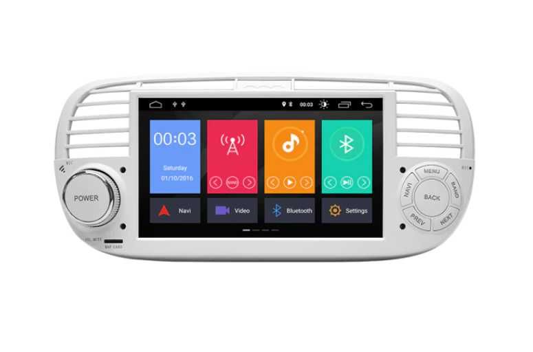 Radio 2 DIN Android 13 Fiat 500 Branco – GPS WIFI CarPlay - Novo