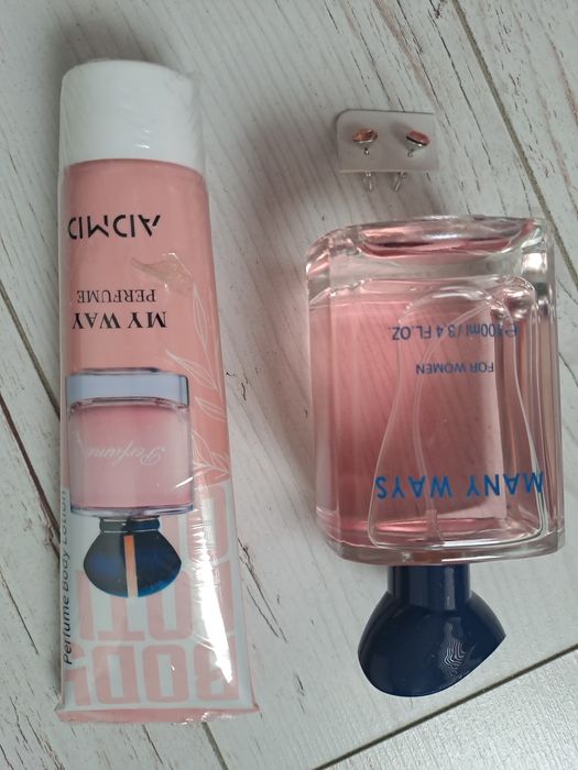 Zestaw balsam do ciała i Woda perfumowana inspirowana My Way, kolczyki