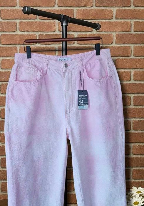 Розовые джинсы мом с эффектом варки Primark высокая посадка р. L/XL