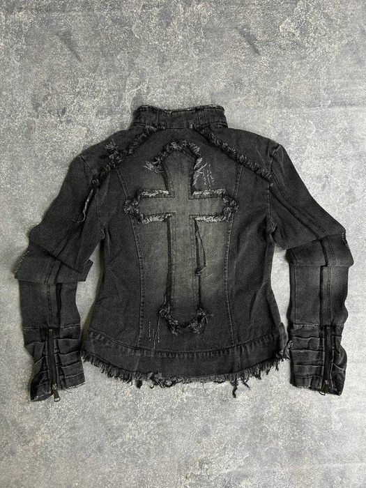 Джинсова куртка чорна джынсовая черная курточка блискавка з принтом