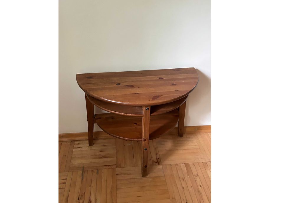 Klasyczny stolik 73x36,5x56 półokrągły drewno kolor palisander IKEA