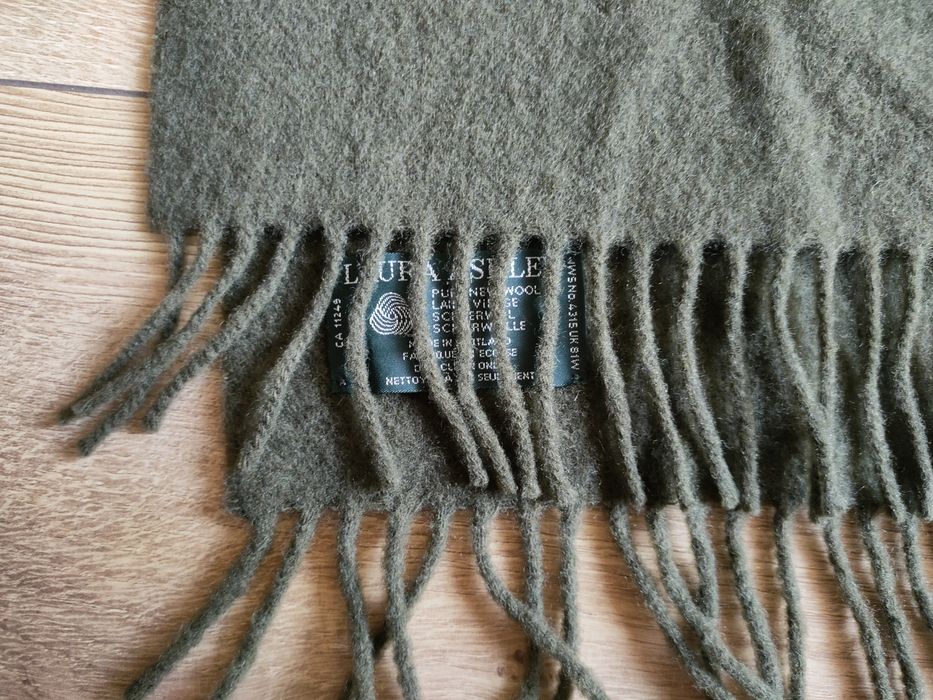 Szal szalik Laura Ashley zielony Pure New Wool 142cm x 30cm