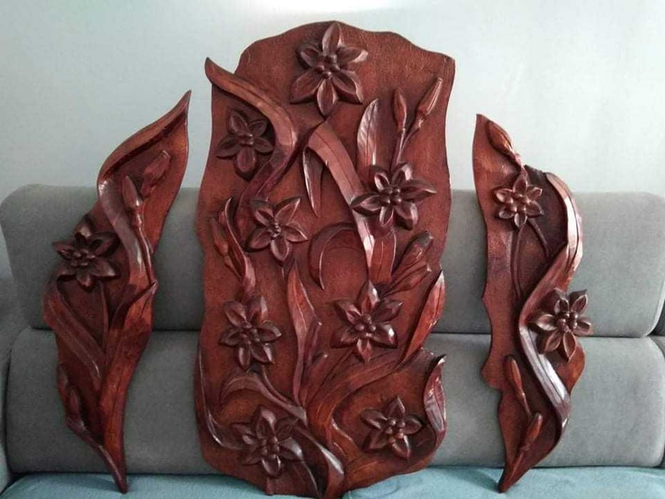 Rzeźba z Drewna Płaskorzeźba Panel + zegar