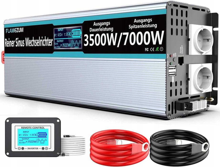 falownik sinusoidalny 3500 W FLAMEZUM 12V NA 230V przetwornica LCD