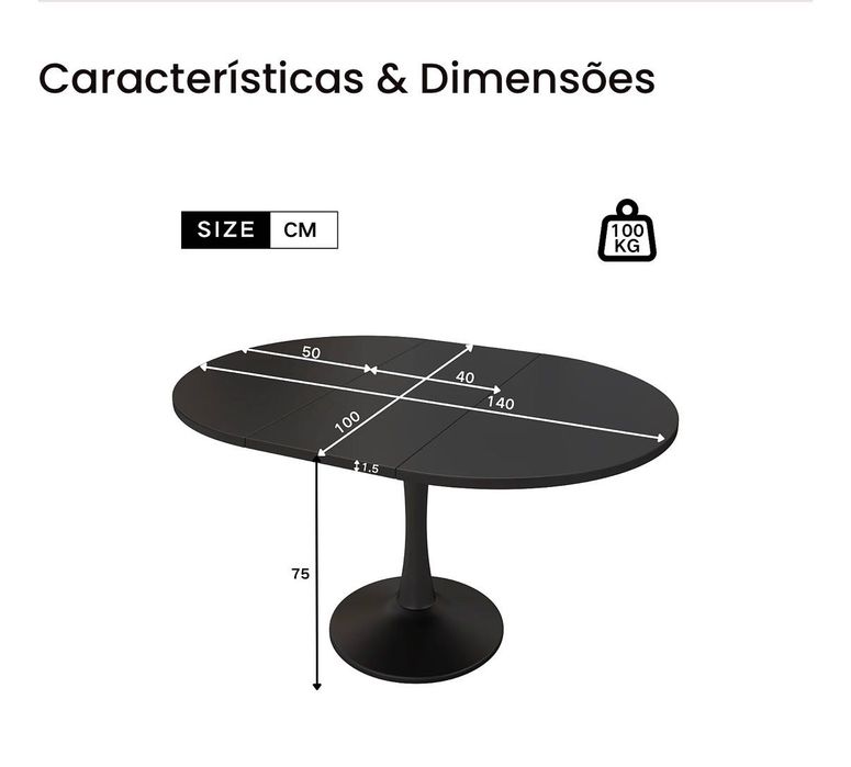 Mesa de jantar ajustavel para 6 pessoas + 4 cadeiras
