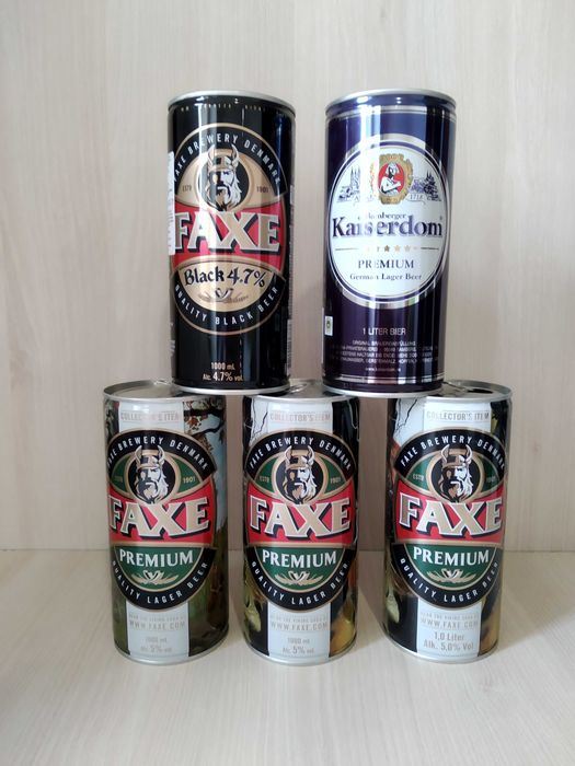 (5шт) Жестяные банки 1 литр от пива Faxe и Kaiserdom