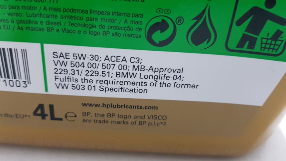 Óleo Sintético BP Visco 7000 5W30 4 Litros