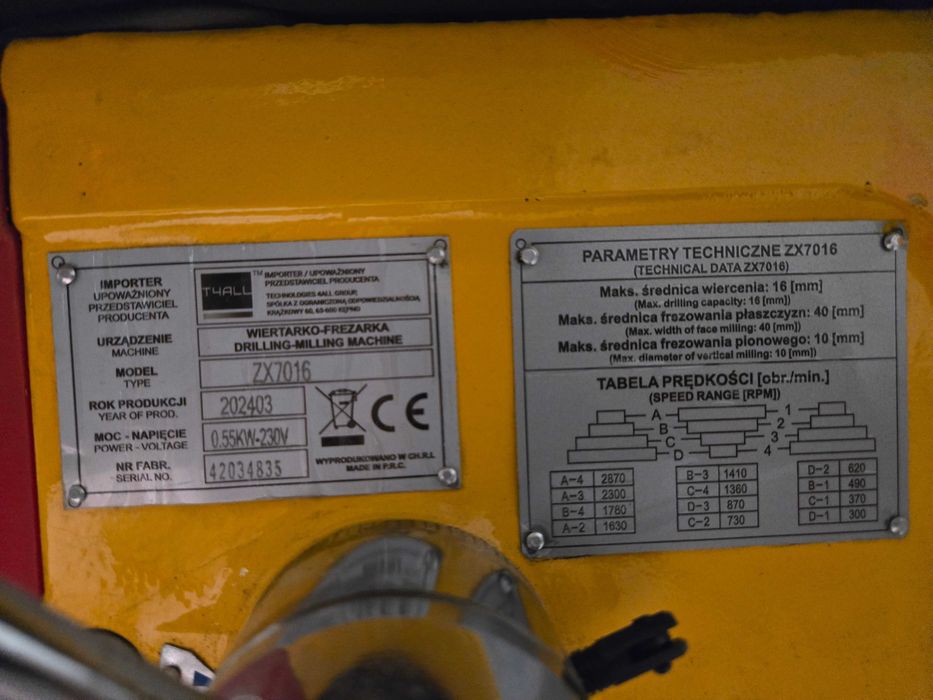 Wiertarka frezarka słupowa stołowa fi-16mm ZX7016