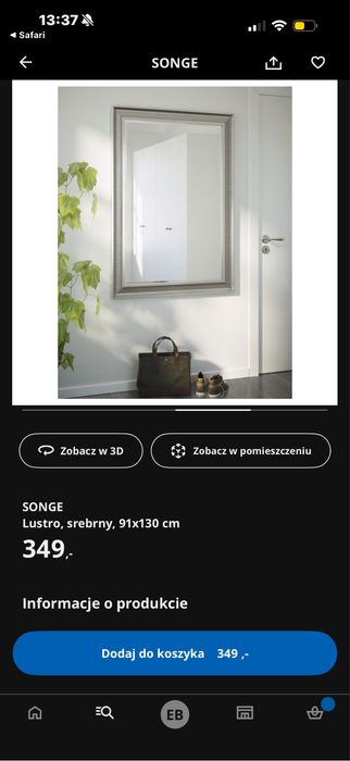 Lustro ikea songe srebrne