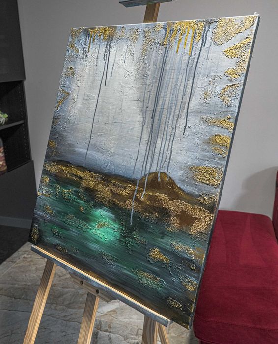 Obraz strukturalny ręcznie malowany "Złoty Brzeg" 70x60  3D