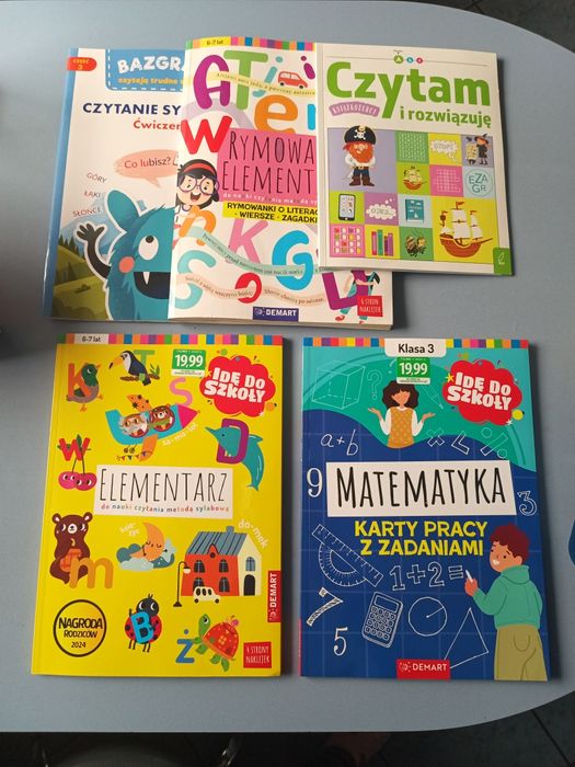 2 nowe książeczki +3 używane,elementarz czytanie sylabowe, matematyka