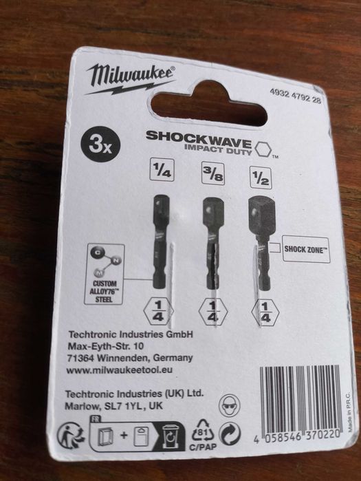 Adaptery Milwaukee 3 sztuki Nasadek 1/4 na 1/4 3/8 1/2