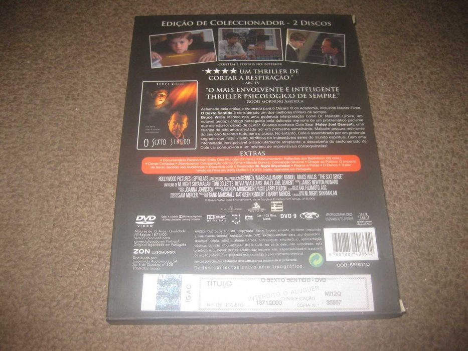 "O Sexto Sentido" numa Edição Especial com 2 DVDs e 3 Postais/Digipack