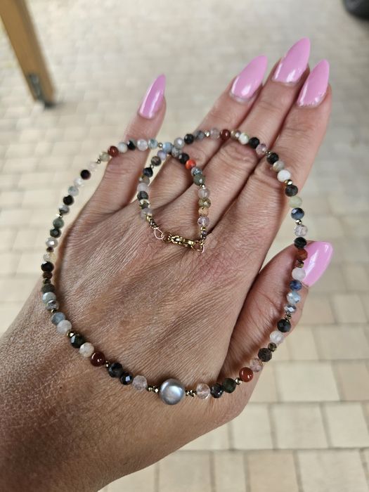 Naszyjnik Choker Kamienie Naturalne Perła Naturalna Hematyt