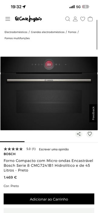 Forno com Micro-ondas Encastrável Bosch Serie 8 CMG7241B1 Hidrolítico e de 45 Litros - Preto