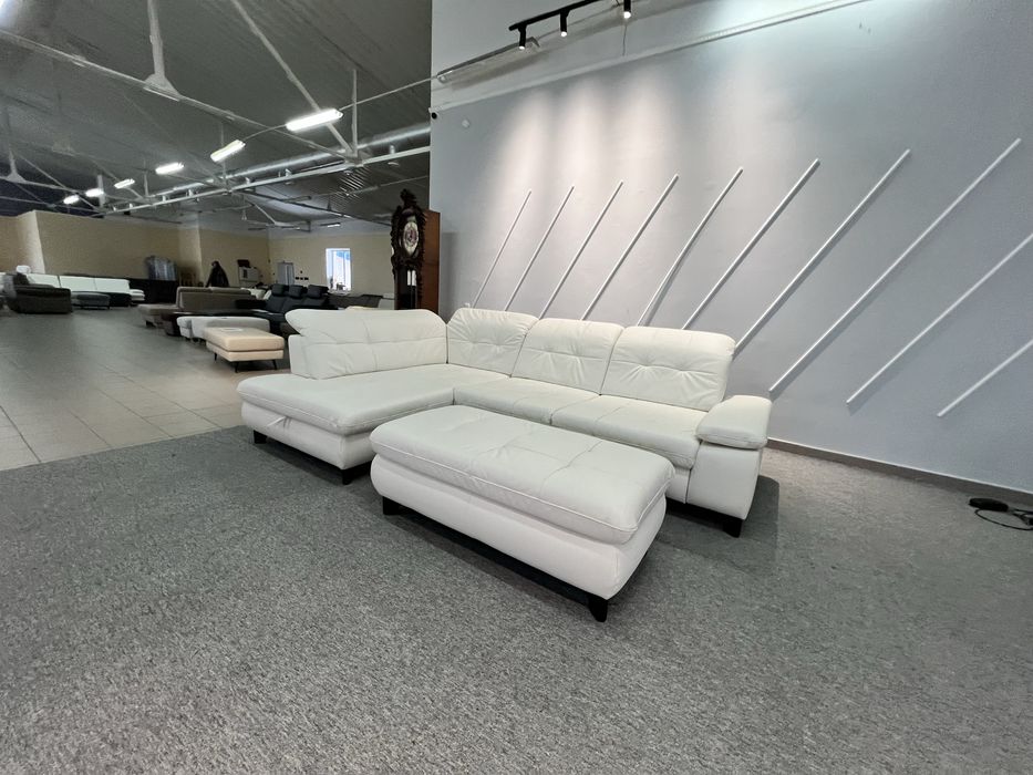 Диван розкладний пуфік з нішею  шкіряний білий кутовий