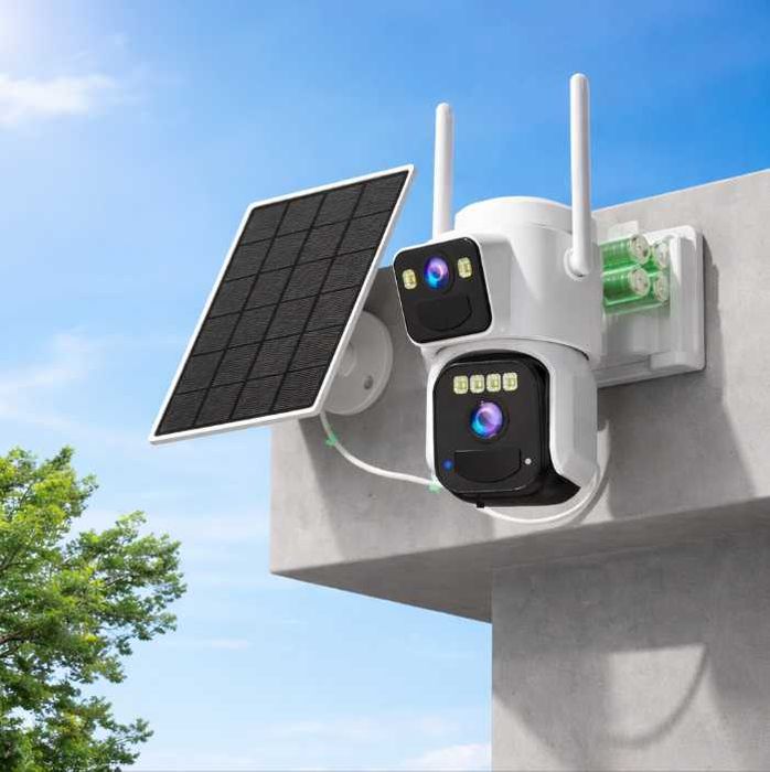 Вулична WiFi камера 8MP із сонячною панеллю, акумулятор 7800 мАг, 360°, IP66, автостеження