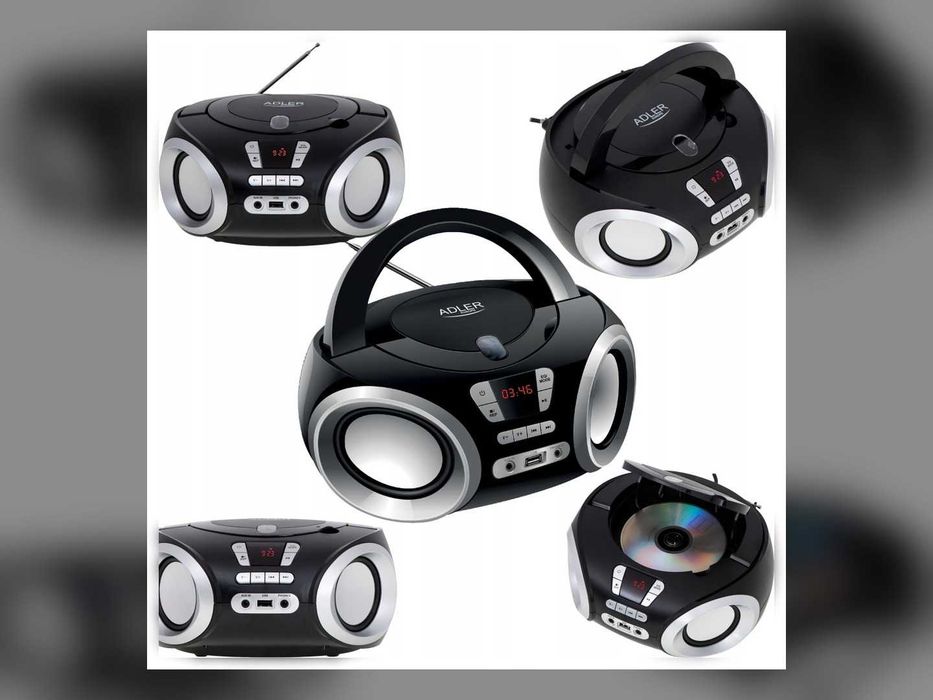 Radioodtwarzacz CD USB MP3 Czarny Boombox Radio Kuchenne Przenośne