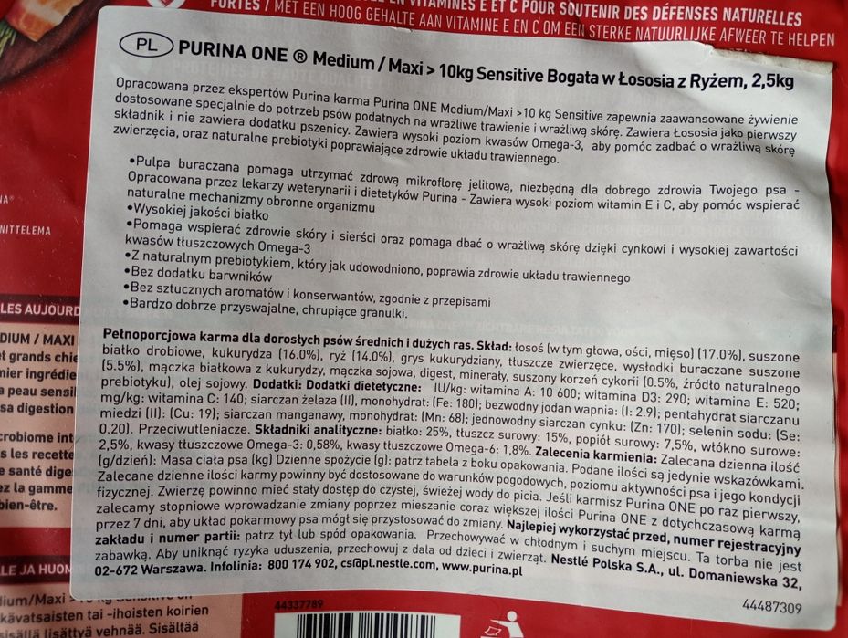 Karma dla psa PURINA ONE Medium Max Sensitive Łosoś z ryżem 2.5 kg