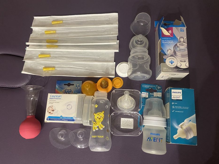 Лот бутилочка Avent пляшечка накладки на груди lovi  молоковідсмоктува