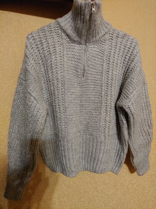 Свитер джемпер женский с горловиной на змейке зип 3/4 Topshop серый