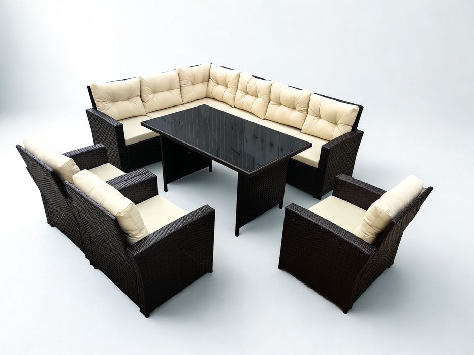 Meble ogrodowe tarasowe NAROŻNIK 9 os Taras technorattan 3xFOTEL mega