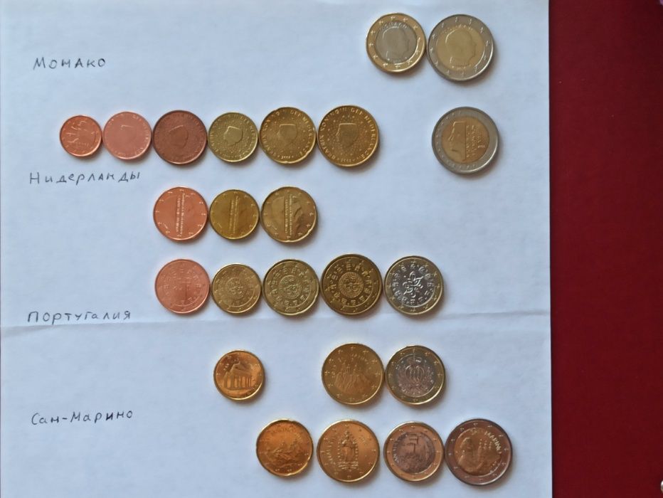Обменяю монеты евро разных стран, наборы Андорры и Сан-Марино.