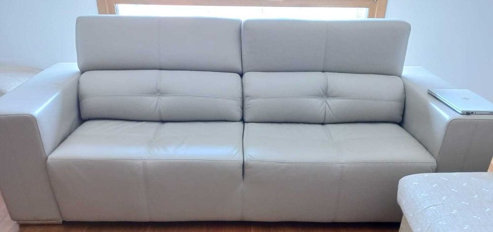 Sofás em pele cinza - Chaise Longue e 3 lugares
