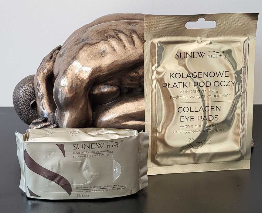Zestaw sunew med+ kolagenowe płatki pod oczy chusteczki do demakijażu