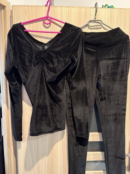 Czarny dres welurowy bluzka spodnie rozm 38/40