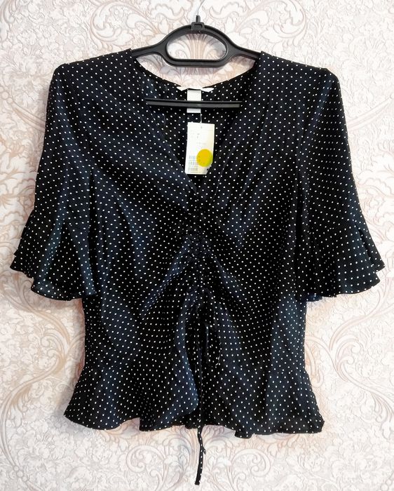 Блуза чорна в білий горошок