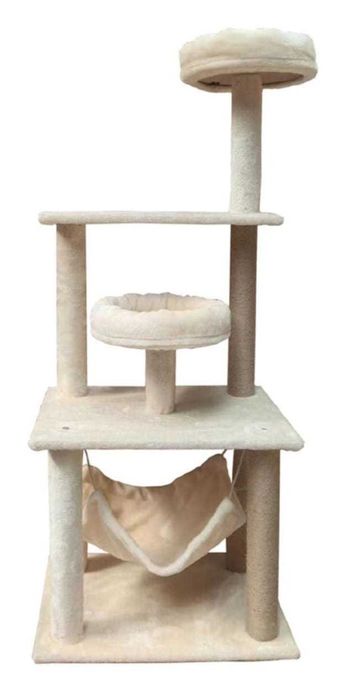 Arranhador de vários níveis com camas e rede – 37 x 52 x 118 cm