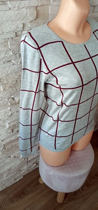 Sweter damski w kratę szary S/36 Camaïeu