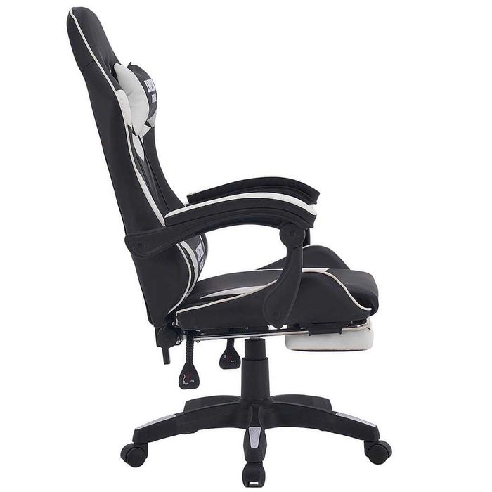 Fotel Gamingowy Espace Black/White - Idealny dla gracza, z podnóżkiem