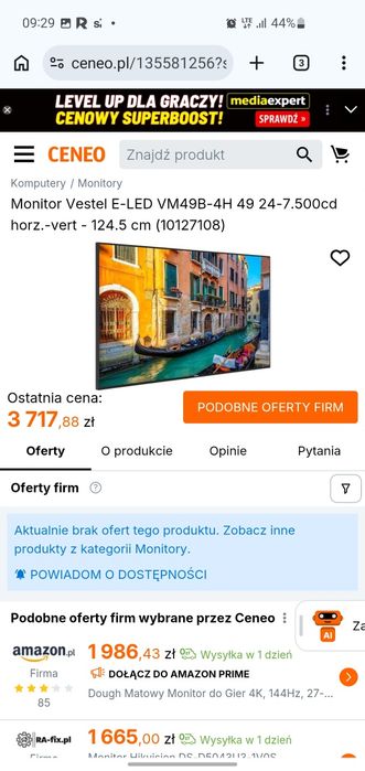 Monitor 49 cali vestel + smart box