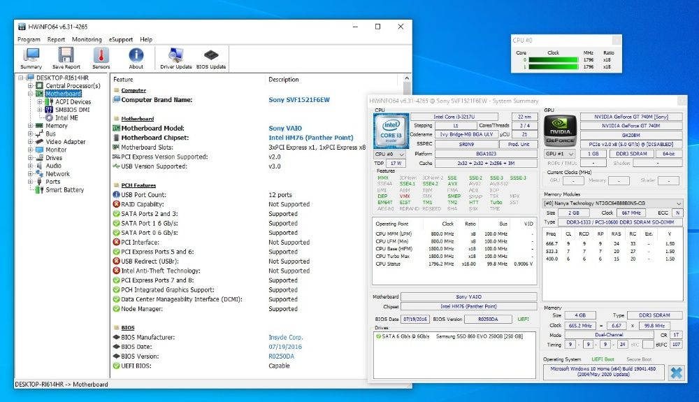 Motherboard Sony Vaio Fit 15E (SVF1521F6E) e outros componentes