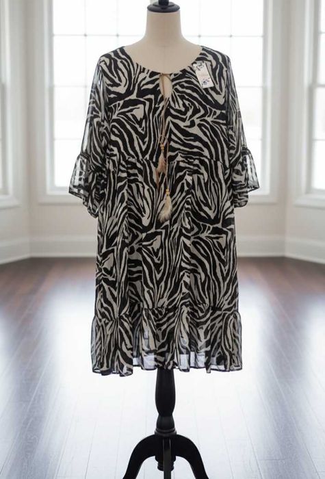 Nowa zwiewna sukienka w zebrę Boho 46/48