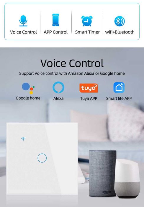 Interruptor parede toque inteligente Wi-Fi | Tuya e Smart Life
