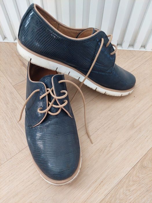 Półbuty Skórzane granatowe sznurowane 38